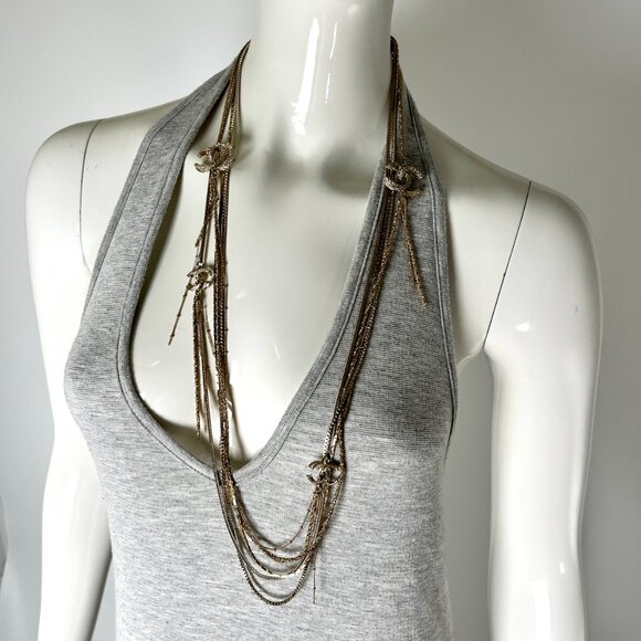 Authentic CHANEL Gold Multi Strand Strass 2017 Long Necklace - Picture 2 of 9